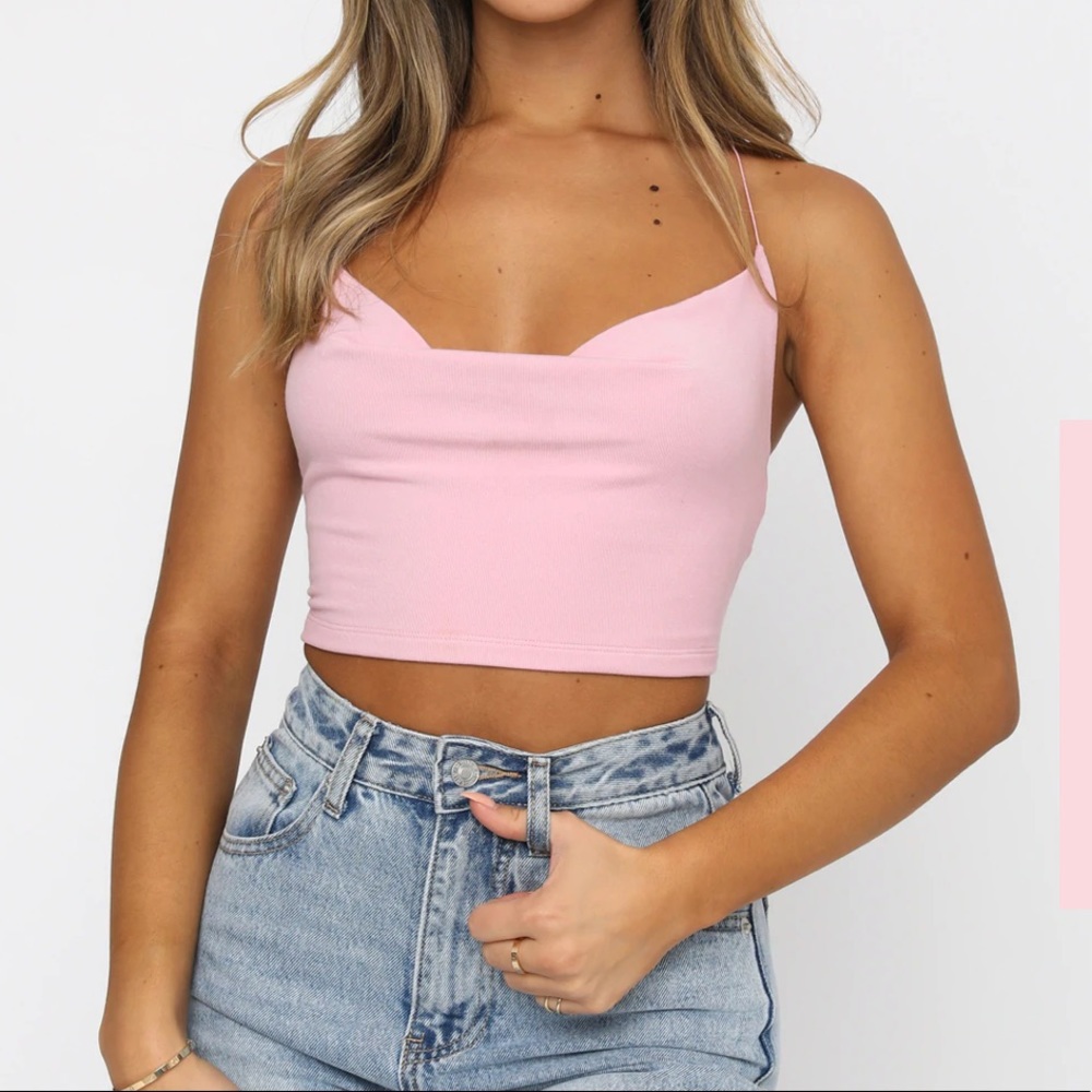 White Fox Baby Pink Crop Top